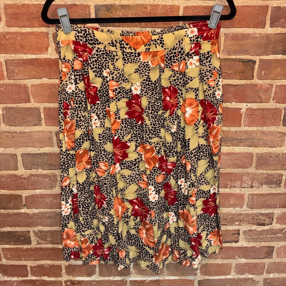 Sag Harbor A-Line Skirt with Red and Orange Floral Design